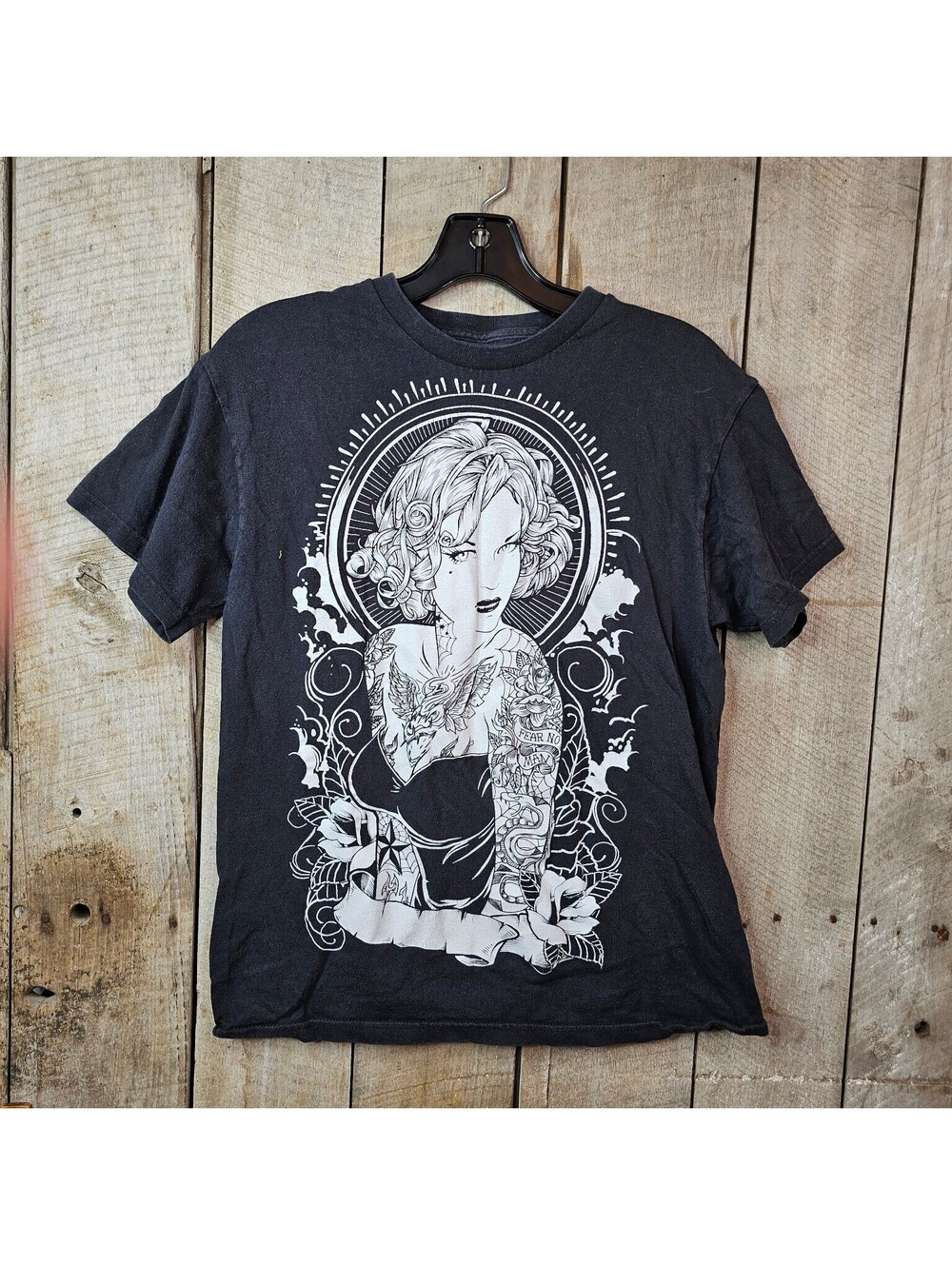 Vintage Faith St Premium Apparel Men's M Charcoal Tattoo Pinup Girl T-Shirt Tee